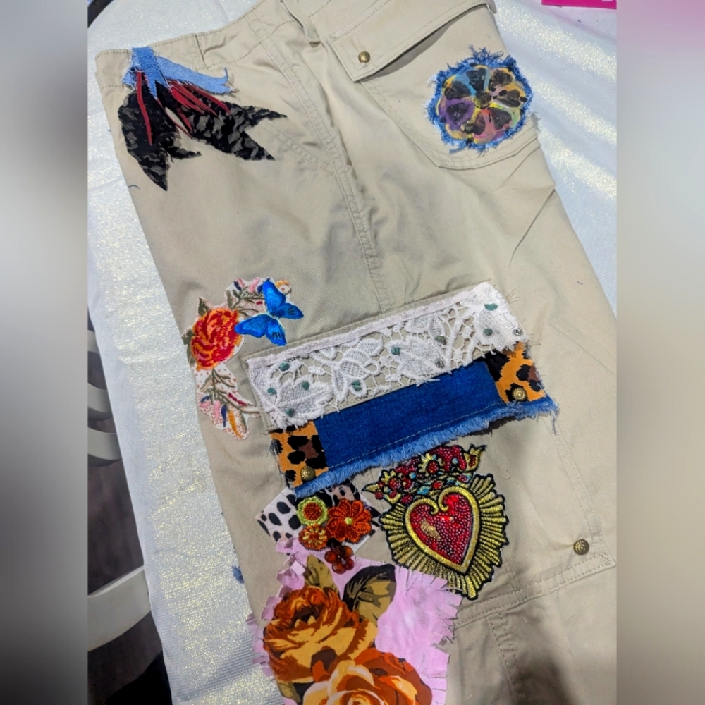 Patchwork Beige Khaki Pants